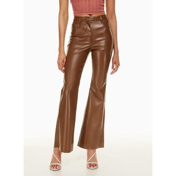 Wilfred Aritzia Melina Vegan Leather Flare Pant High Rise Cognac Brown 4 Luxury - Picture 1 of 10